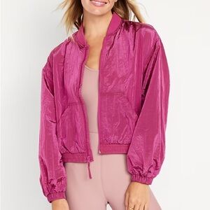 Old Navy Women XL Flamingo Magenta Lightweight Crop Nylon Windbreaker Jacket NWT